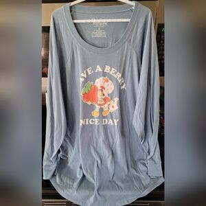 Torrid Light Blue Long Sleeve Tee with Strawberry Shortcake Graphic